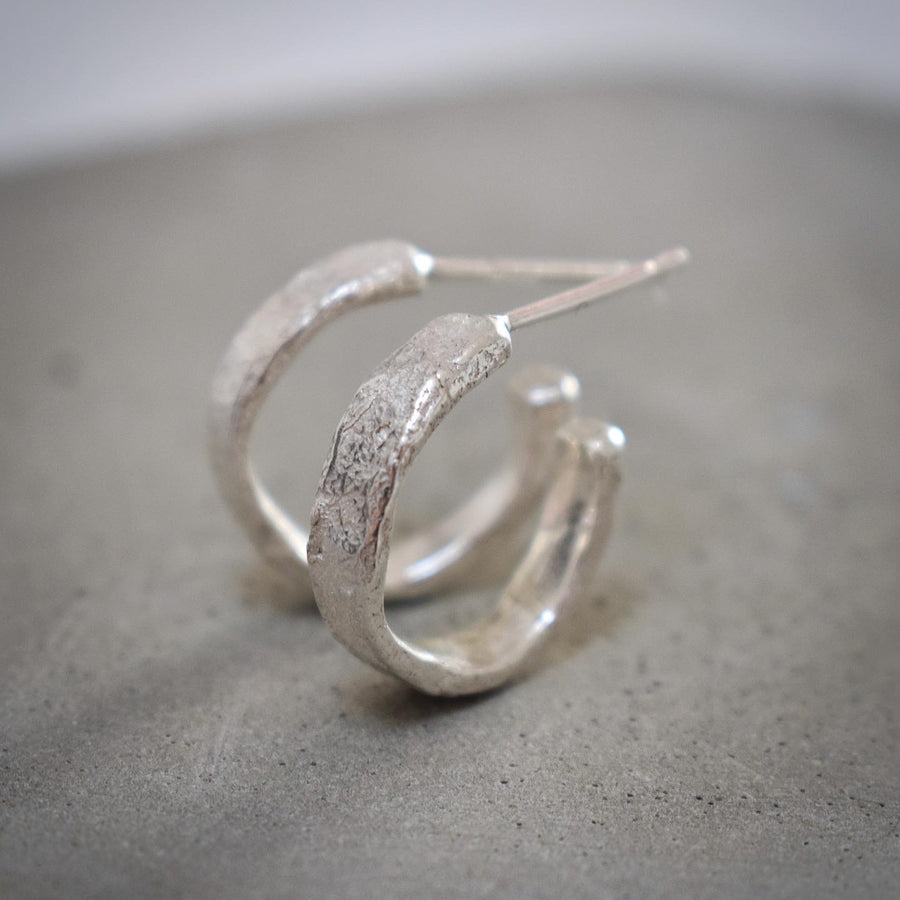 Granite Small Silver Hoop Earrings