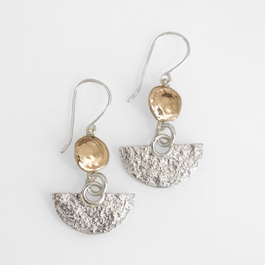 Granite Silver Fan & Gold Ocean Drop Earrings