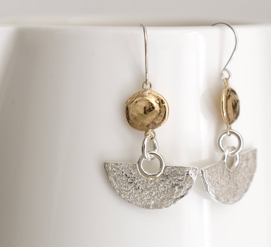 Granite Silver Fan & Gold Ocean Drop Earrings